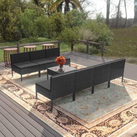 vidaXL Set de muebles de jardín 8 pzas y cojines ratán sintético negro