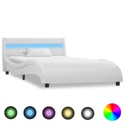 vidaXL Estructura de cama con LED cuero sintético blanco 90x200 cm   