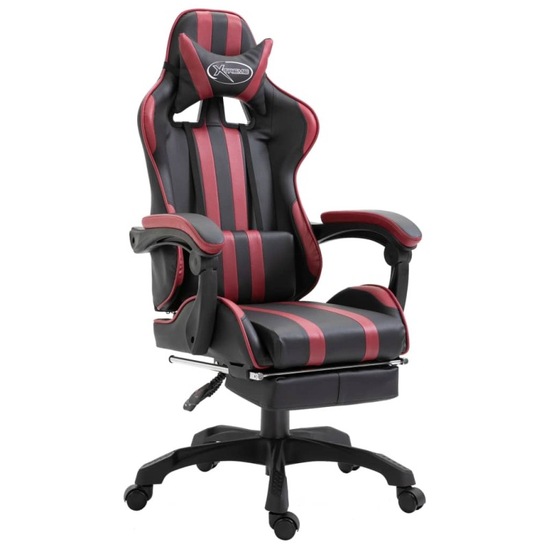 vidaXL Silla gaming con reposapiés cuero sintético color vino tinto vidaXL Silla gaming con reposapiés cuero sintético color vino tinto