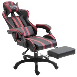 vidaXL Silla gaming con reposapiés cuero sintético color vino tinto