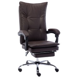 vidaXL Silla de oficina de cuero sintético marrón