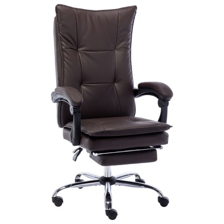 vidaXL Silla de oficina de cuero sintético marrón