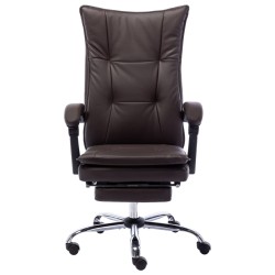 vidaXL Silla de oficina de cuero sintético marrón