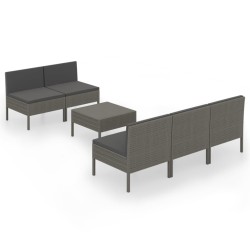 vidaXL Set de muebles de jardín 6 pzas y cojines ratán sintético gris