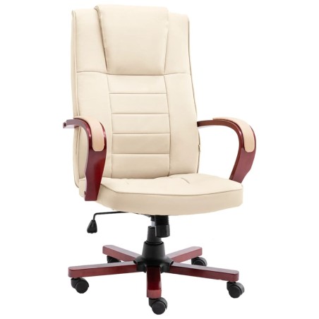 vidaXL Silla de oficina de cuero auténtico color crema