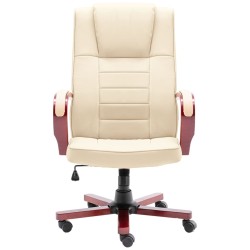 vidaXL Silla de oficina de cuero auténtico color crema