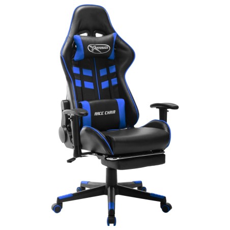 vidaXL Silla de gaming con reposapiés cuero sintético negro y azul