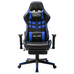 vidaXL Silla de gaming con reposapiés cuero sintético negro y azul