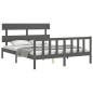 vidaXL Estructura de cama matrimonio con cabecero madera maciza gris vidaXL Estructura de cama matrimonio con cabecero madera maciza gris