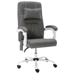 vidaXL Silla de oficina de masaje cuero sintético gris