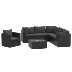 vidaXL Set de muebles de jardín y cojines 7 pzas ratán sintético negro