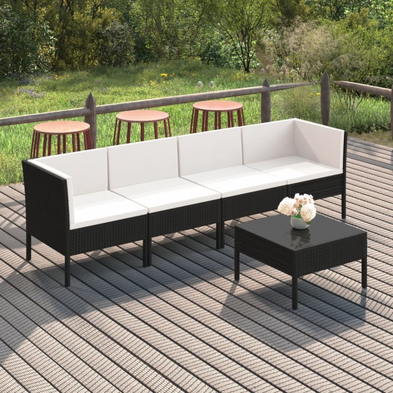 vidaXL Set de muebles de jardín 5 pzas y cojines ratán sintético negro vidaXL Set de muebles de jardín 5 pzas y cojines ratán sintético negro