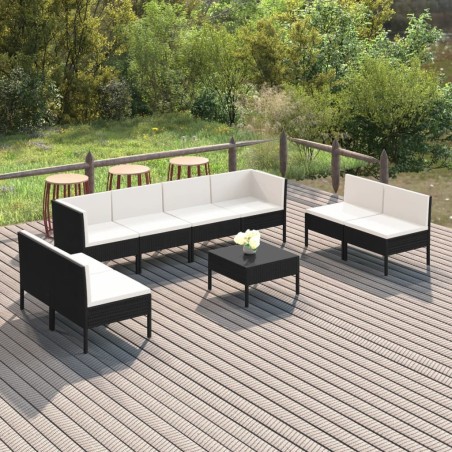 vidaXL Set muebles de jardín 9 pzas y cojines ratán sintético negro