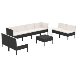 vidaXL Set muebles de jardín 9 pzas y cojines ratán sintético negro