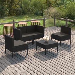vidaXL Set de muebles de jardín 5 pzas y cojines ratán sintético negro