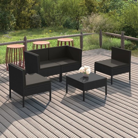 vidaXL Set de muebles de jardín 5 pzas y cojines ratán sintético negro