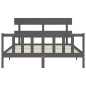 vidaXL Estructura de cama matrimonio con cabecero madera maciza gris vidaXL Estructura de cama matrimonio con cabecero madera maciza gris