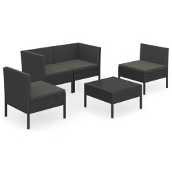 vidaXL Set de muebles de jardín 5 pzas y cojines ratán sintético negro