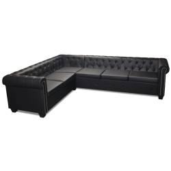 vidaXL Sofá de esquina Chesterfield 6 plazas cuero artificial negro   