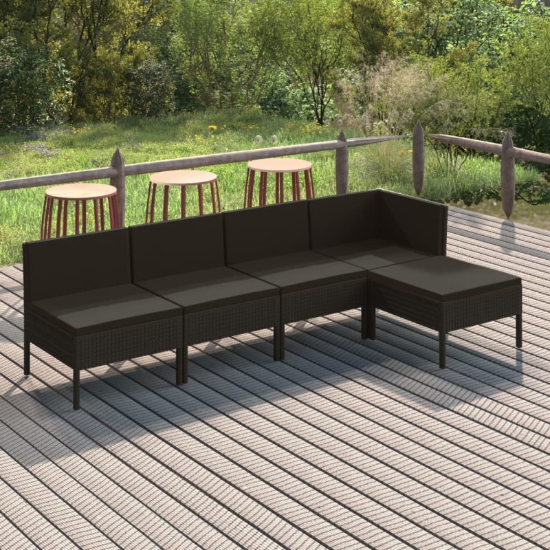 vidaXL Set de muebles de jardín 5 pzas y cojines ratán sintético negro vidaXL Set de muebles de jardín 5 pzas y cojines ratán sintético negro