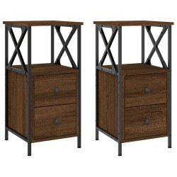 vidaXL Mesita noche 2 uds madera ingeniería marrón roble 34x35,5x70 cm