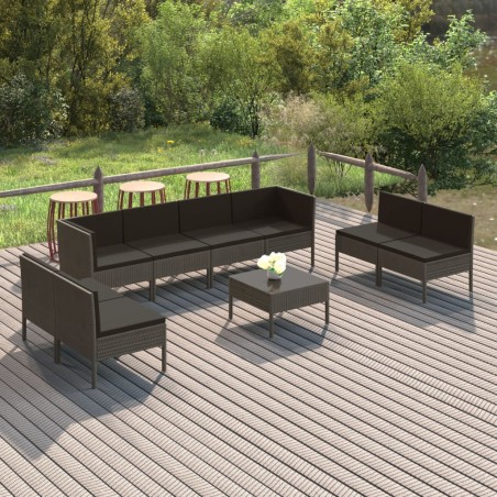 vidaXL Set de muebles de jardín 9 pzas y cojines ratán sintético gris