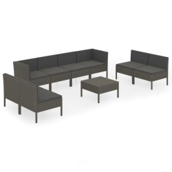 vidaXL Set de muebles de jardín 9 pzas y cojines ratán sintético gris