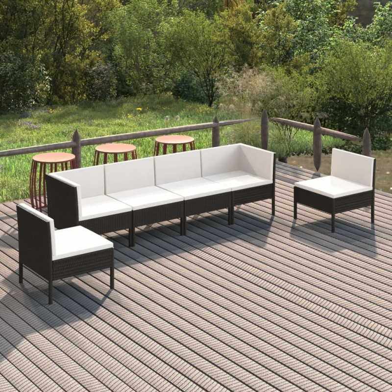 vidaXL Set de muebles de jardín 6 pzas y cojines ratán sintético negro vidaXL Set de muebles de jardín 6 pzas y cojines ratán sintético negro
