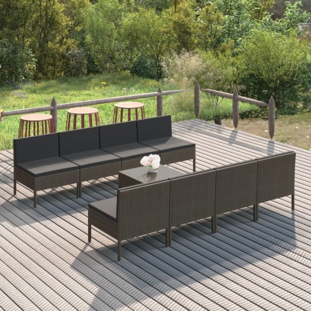 vidaXL Set de muebles de jardín 9 pzas y cojines ratán sintético gris