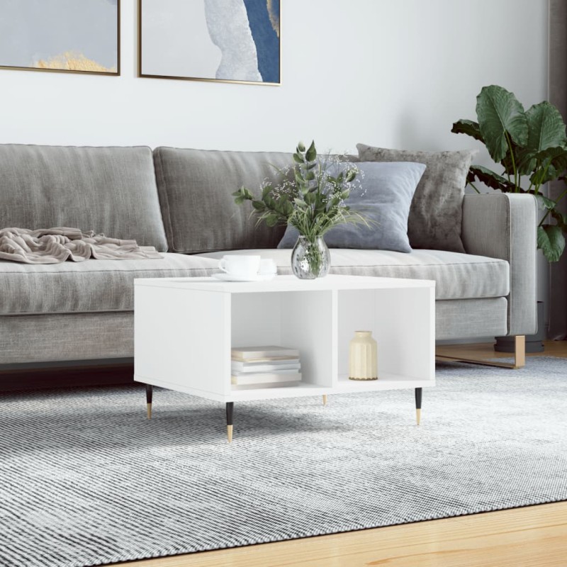 vidaXL Mesa de centro madera contrachapada blanco 60x50x36,5 cm vidaXL Mesa de centro madera contrachapada blanco 60x50x36,5 cm