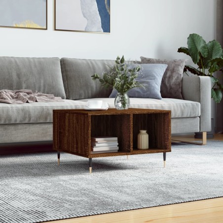 vidaXL Mesa de centro madera contrachapada marrón roble 60x50x36,5 cm