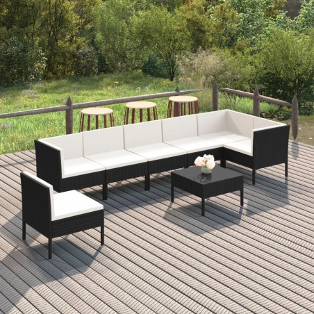 vidaXL Set de muebles de jardín 8 pzas y cojines ratán sintético negro
