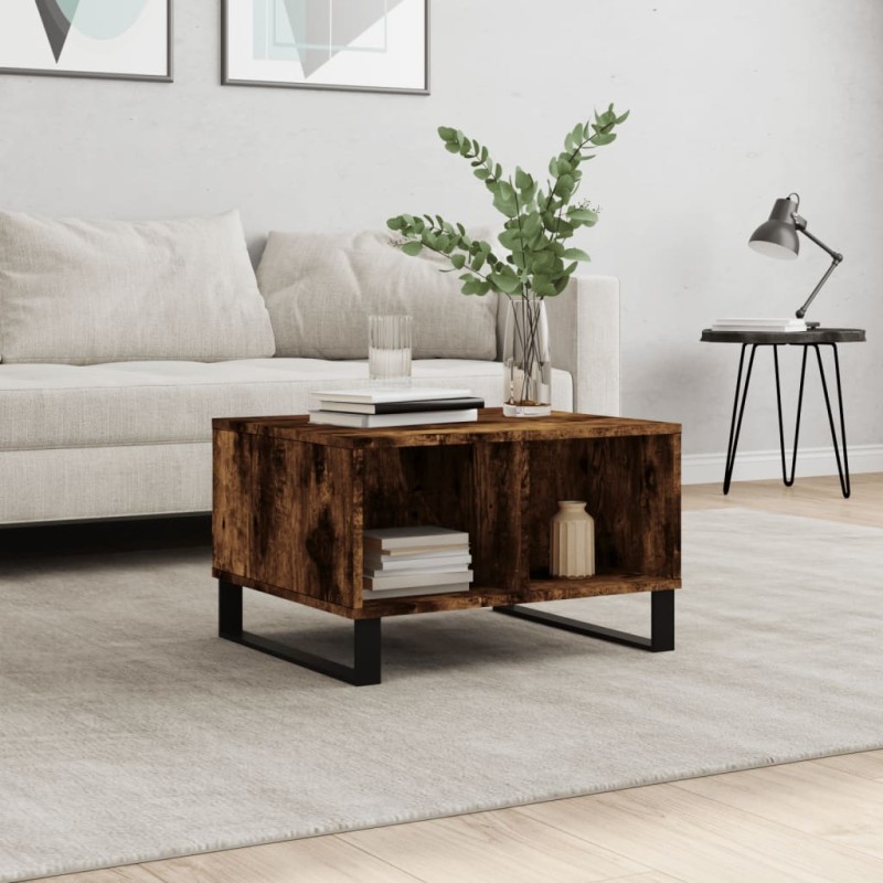 vidaXL Mesa de centro madera contrachapada roble ahumado 60x50x36,5 cm vidaXL Mesa de centro madera contrachapada roble ahumado 60x50x36,5 cm
