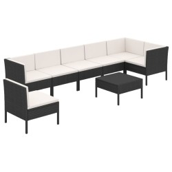 vidaXL Set de muebles de jardín 8 pzas y cojines ratán sintético negro