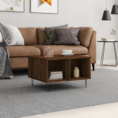 vidaXL Mesa de centro madera contrachapada marrón roble 60x50x36,5 cm