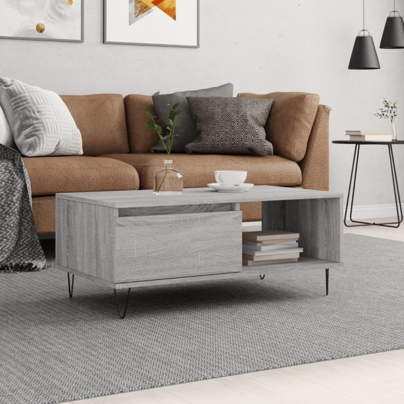 vidaXL Mesa de centro madera contrachapada gris Sonoma 90x50x36,5 cm vidaXL Mesa de centro madera contrachapada gris Sonoma 90x50x36,5 cm
