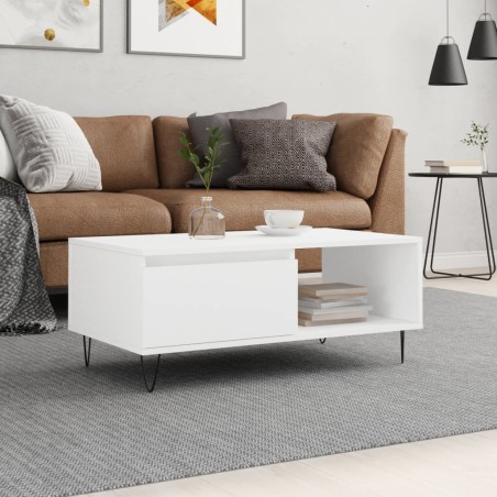 vidaXL Mesa de centro madera contrachapada blanco 90x50x36,5 cm