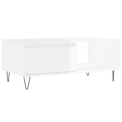 vidaXL Mesa de centro madera contrachapada blanco brillo 90x50x36,5 cm