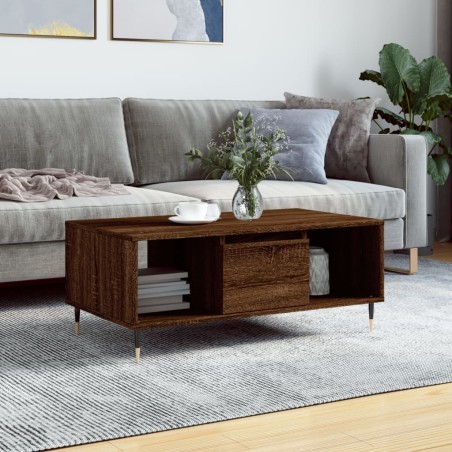 vidaXL Mesa de centro madera contrachapada marrón roble 90x50x36,5 cm