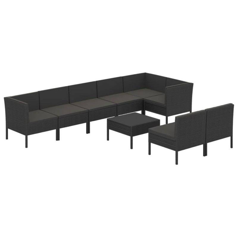 vidaXL Set de muebles de jardín 9 pzas y cojines ratán sintético negro vidaXL Set de muebles de jardín 9 pzas y cojines ratán sintético negro