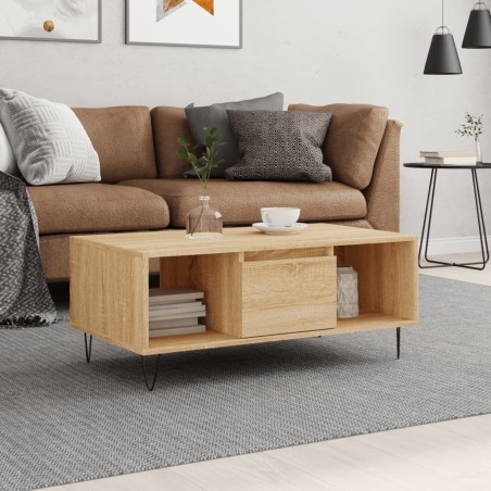 vidaXL Mesa de centro madera contrachapada roble Sonoma 90x50x36,5 cm