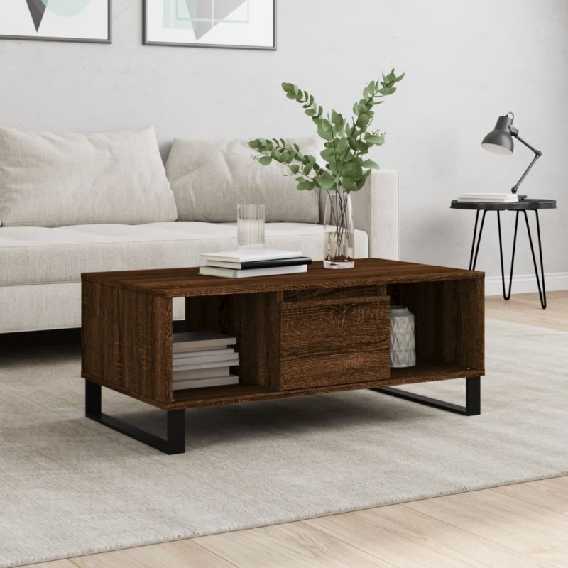 vidaXL Mesa de centro madera contrachapada marrón roble 90x50x36,5 cm vidaXL Mesa de centro madera contrachapada marrón roble 90x50x36,5 cm
