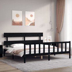 vidaXL Estructura cama de matrimonio con cabecero madera maciza negro