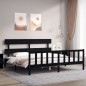 vidaXL Estructura cama de matrimonio con cabecero madera maciza negro vidaXL Estructura cama de matrimonio con cabecero madera maciza negro