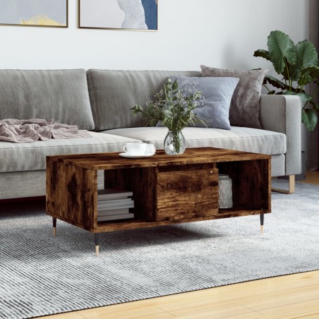 vidaXL Mesa de centro madera contrachapada roble ahumado 90x50x36,5 cm