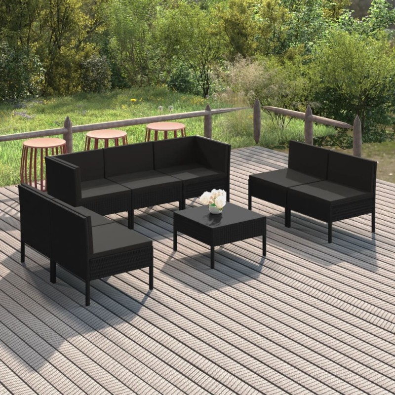vidaXL Set de muebles de jardín 8 pzas y cojines ratán sintético negro