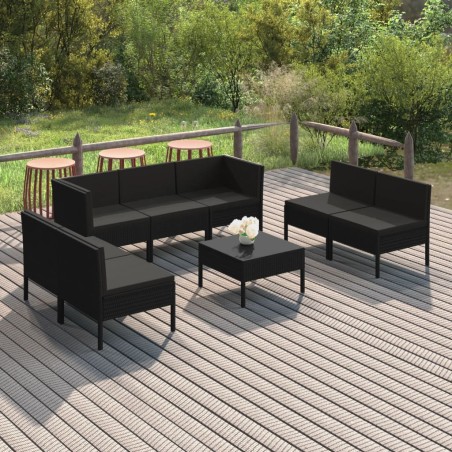 vidaXL Set de muebles de jardín 8 pzas y cojines ratán sintético negro