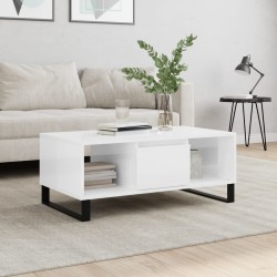 vidaXL Mesa de centro madera contrachapada blanco brillo 90x50x36,5 cm