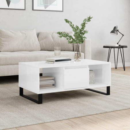 vidaXL Mesa de centro madera contrachapada blanco brillo 90x50x36,5 cm