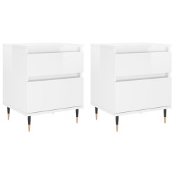 vidaXL Mesitas noche 2 uds madera ingeniería blanco brillo 40x35x50 cm